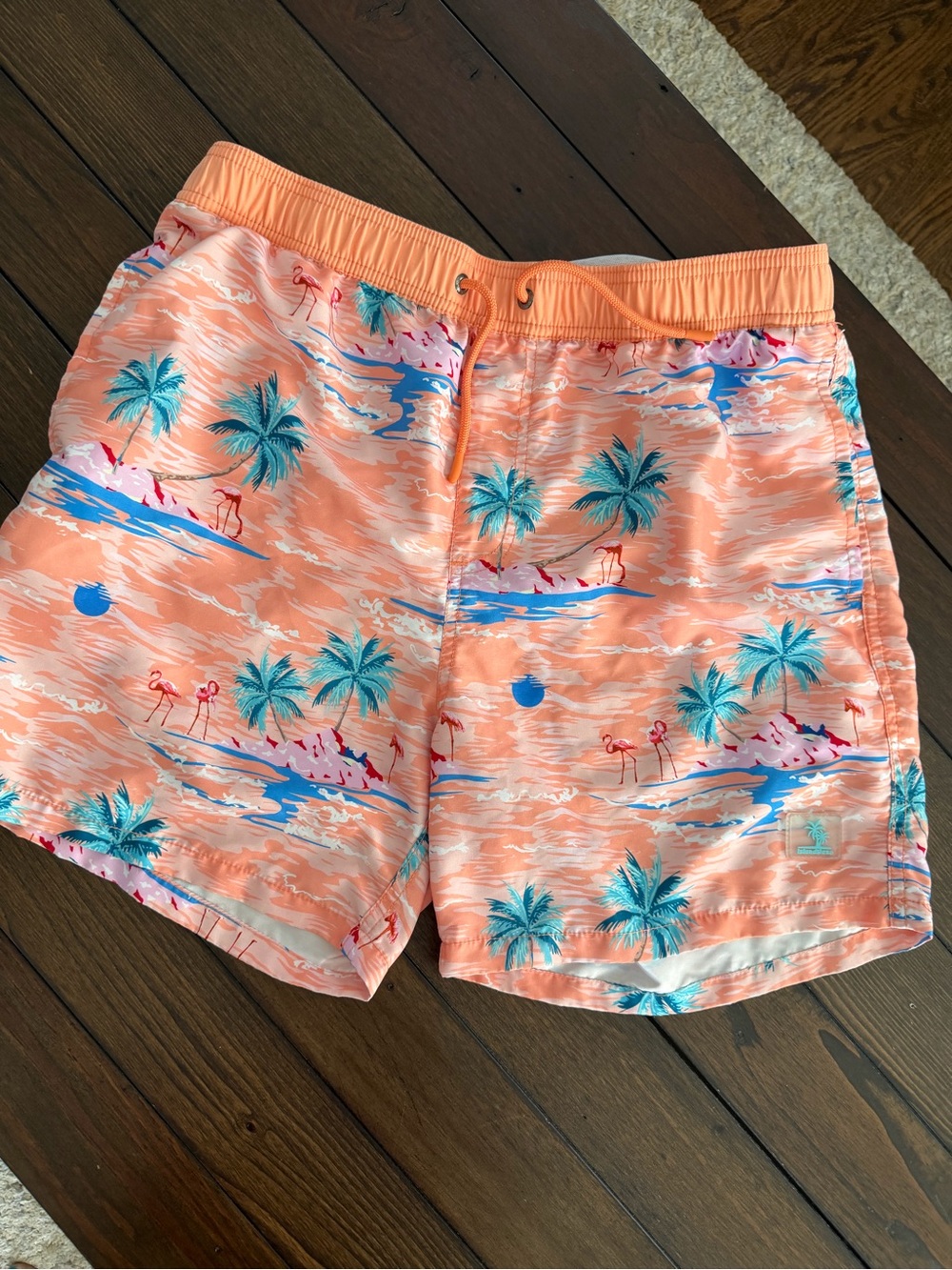 Island Haze “Palm Trees” Swim Trunks (Peach color) – Size XL